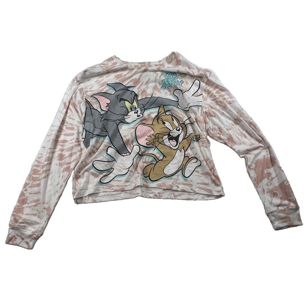 Love Tribe Tom & Jerry Tie Dye Long Sleeve Graphic Crop Top Women's 1X NWT